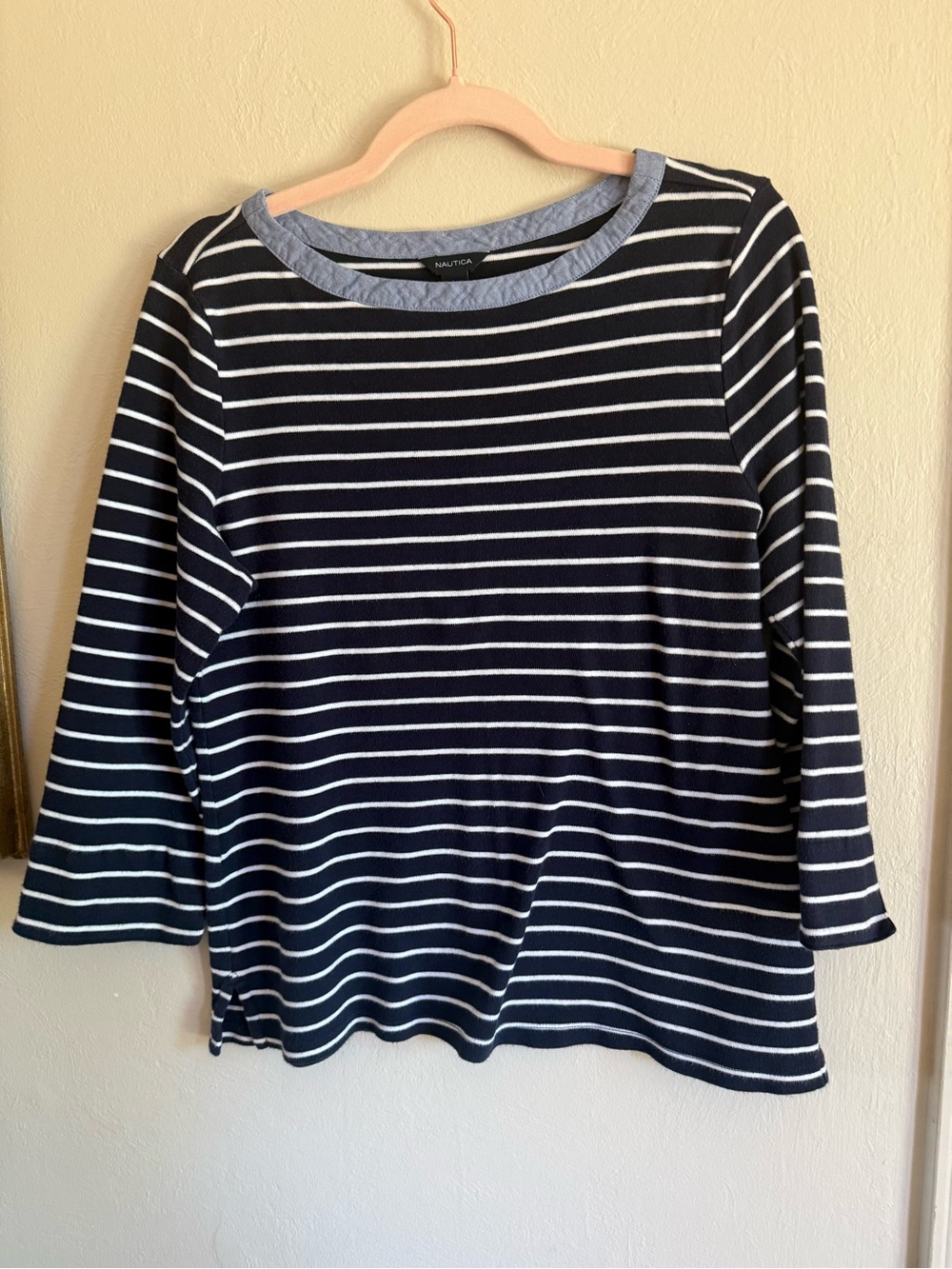 Nautica Navy and White Striped 3/4 Bell-Sleeve Top - Picture 2 of 8